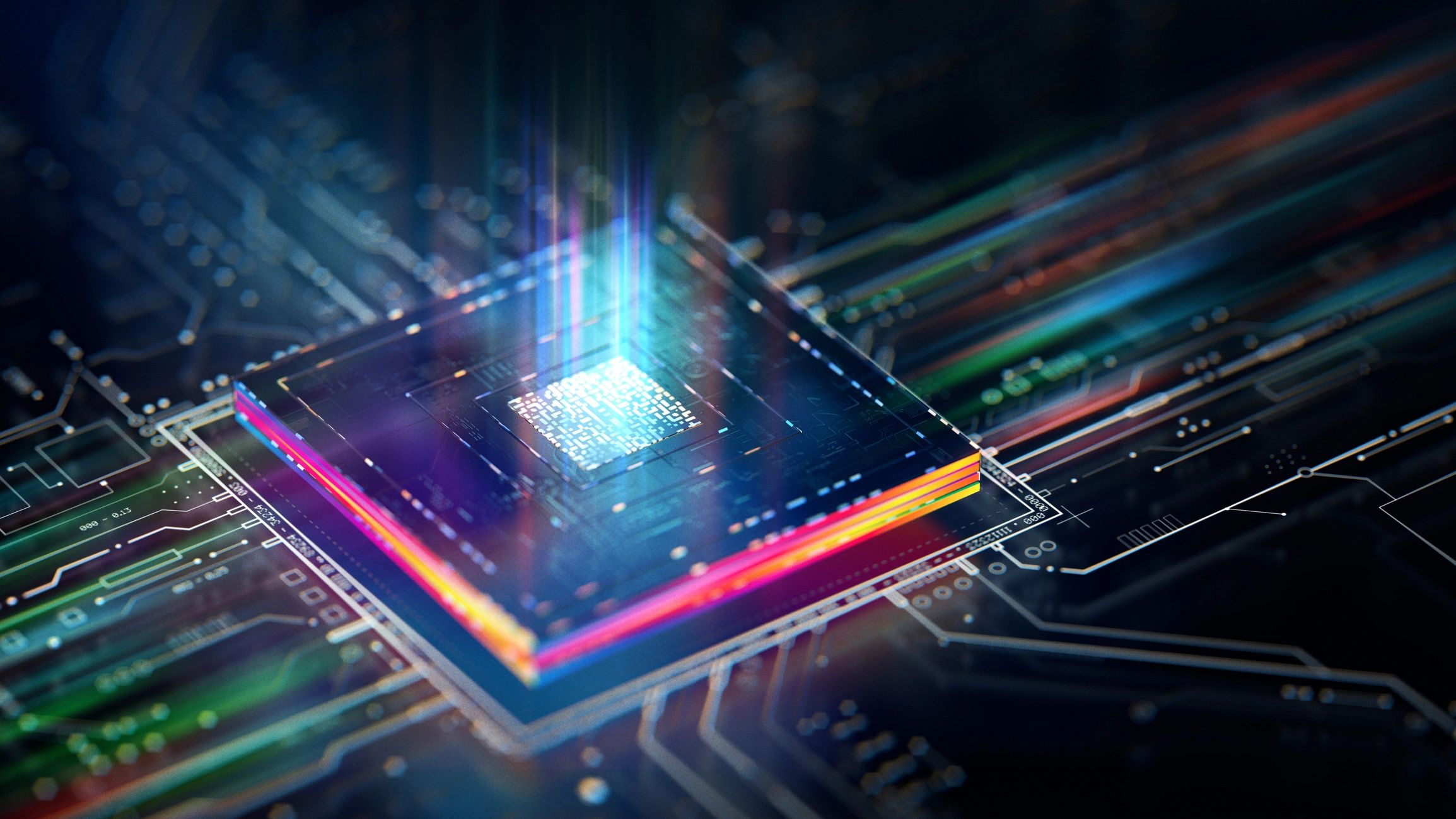 Close-up of computer processor on motherboard