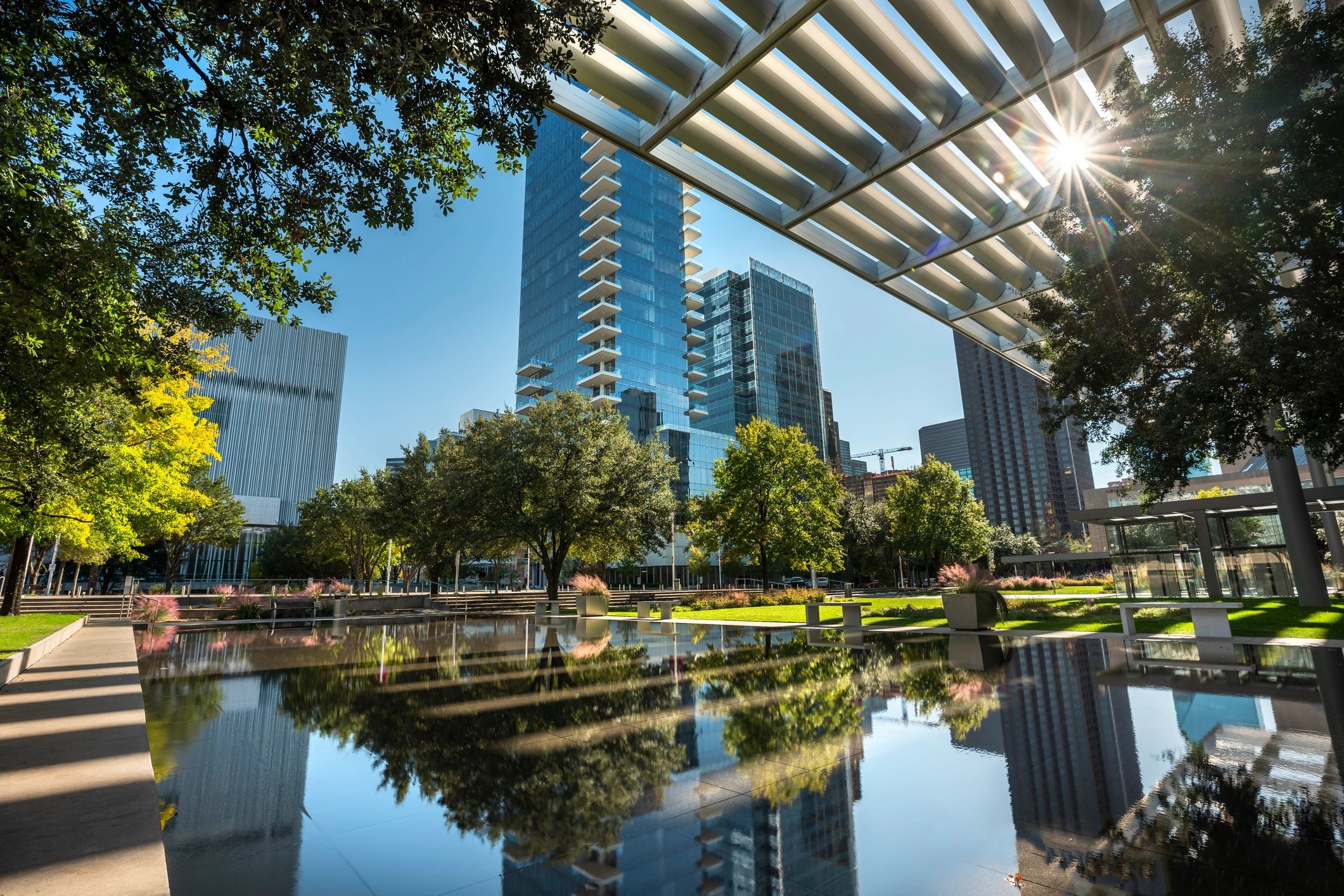 Downtown Dallas skyline on a summer afternoon