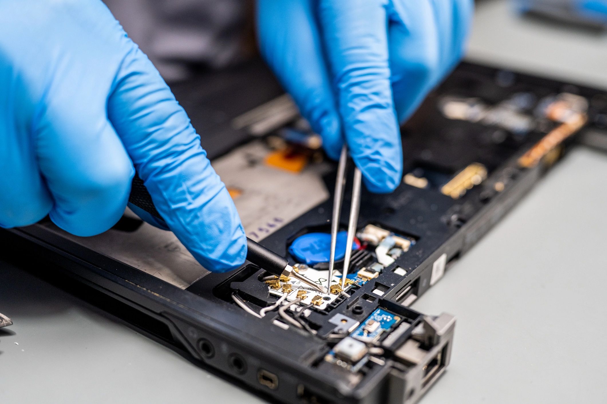 Close-up of laptop repair and emergency diagnostics