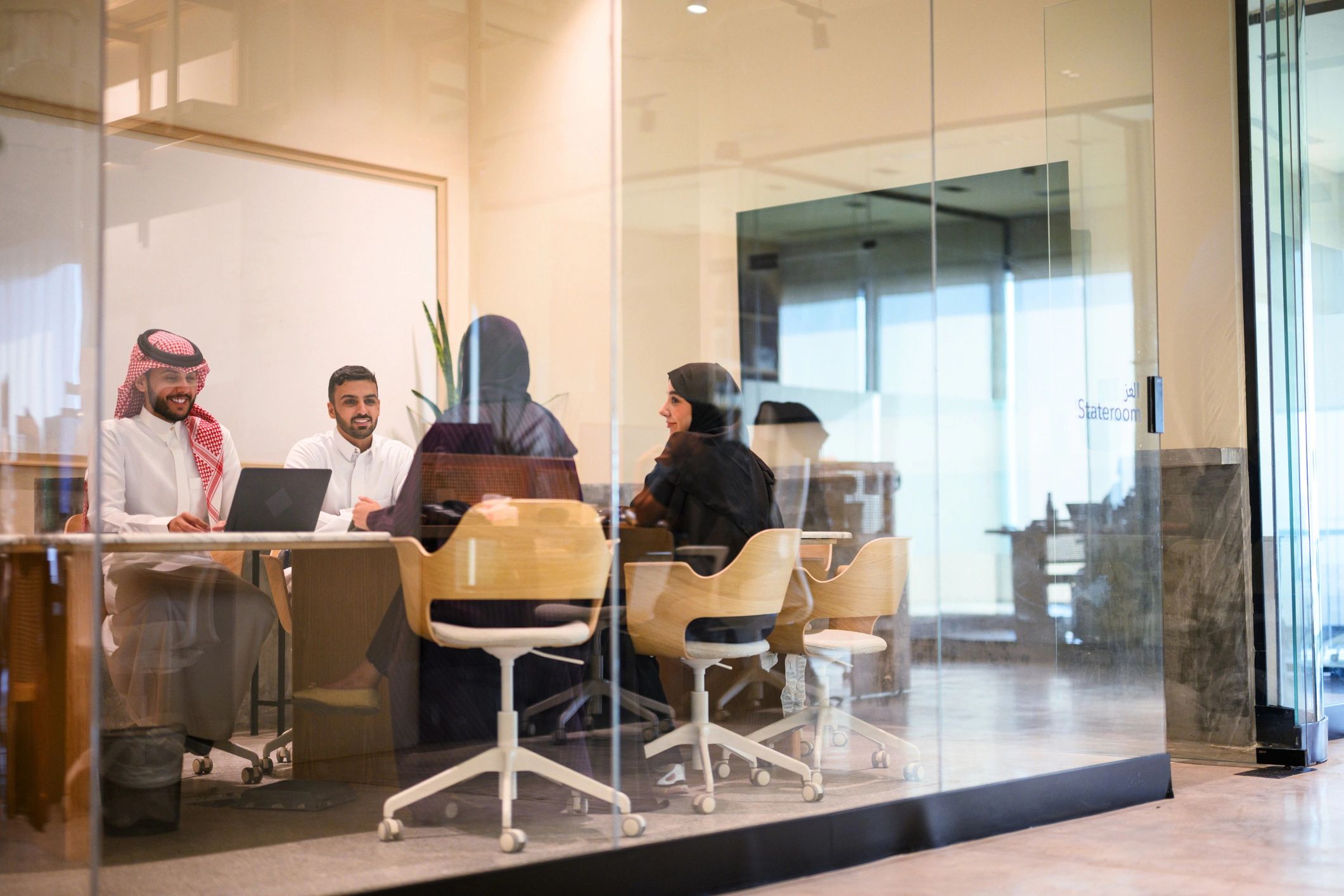 Modern office team collaborating in a contemporary workspace